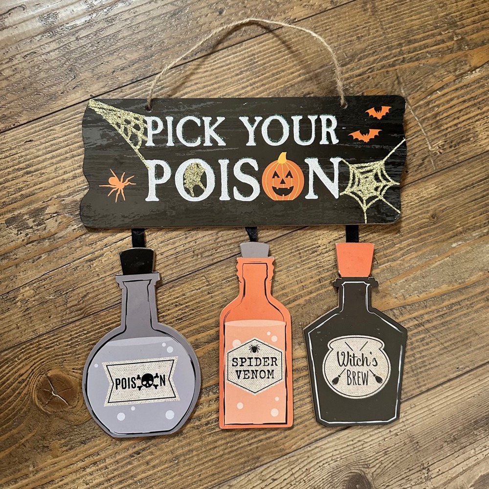 Pick Your Poison‎ Halloween Wall Hanging Decor Spider Venom Witch Brew